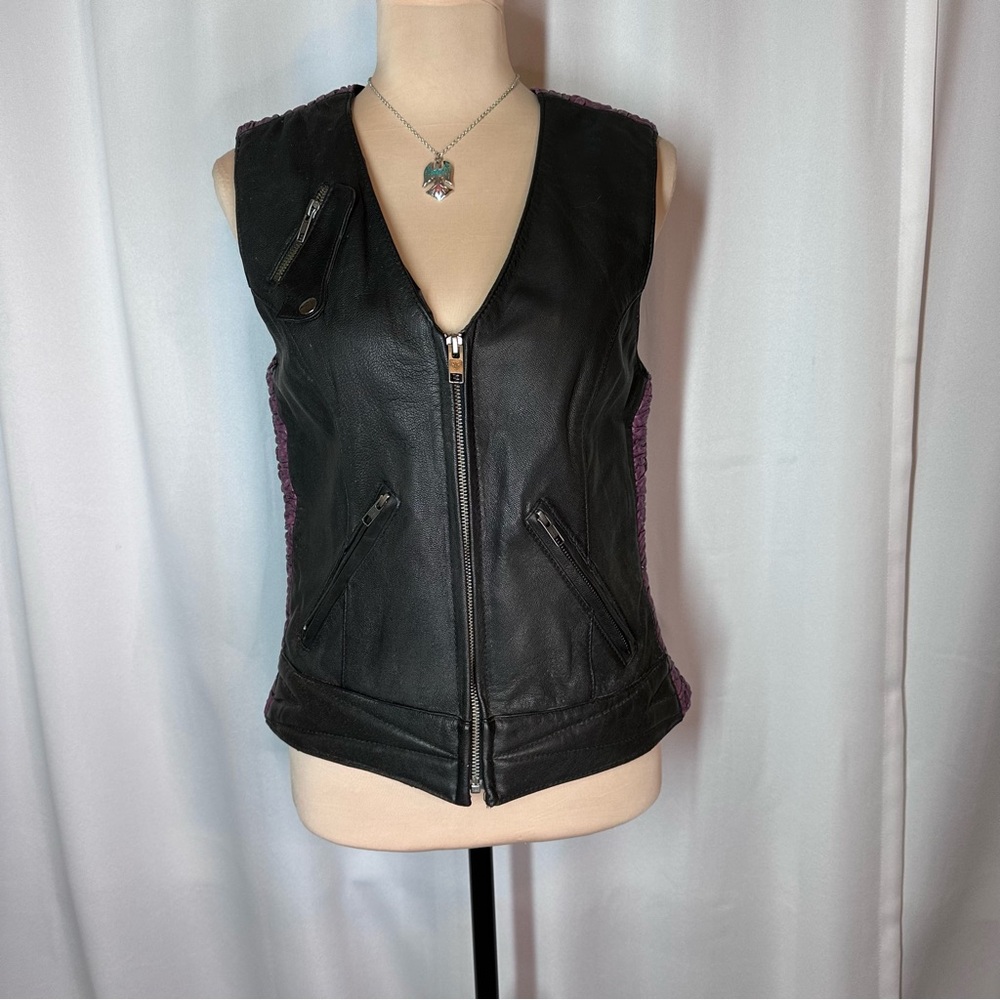 Milwaukee Leather MLL4571 Sz Sm Crinkled Zipper Front Blk/Fuischa Leather‎ Vest